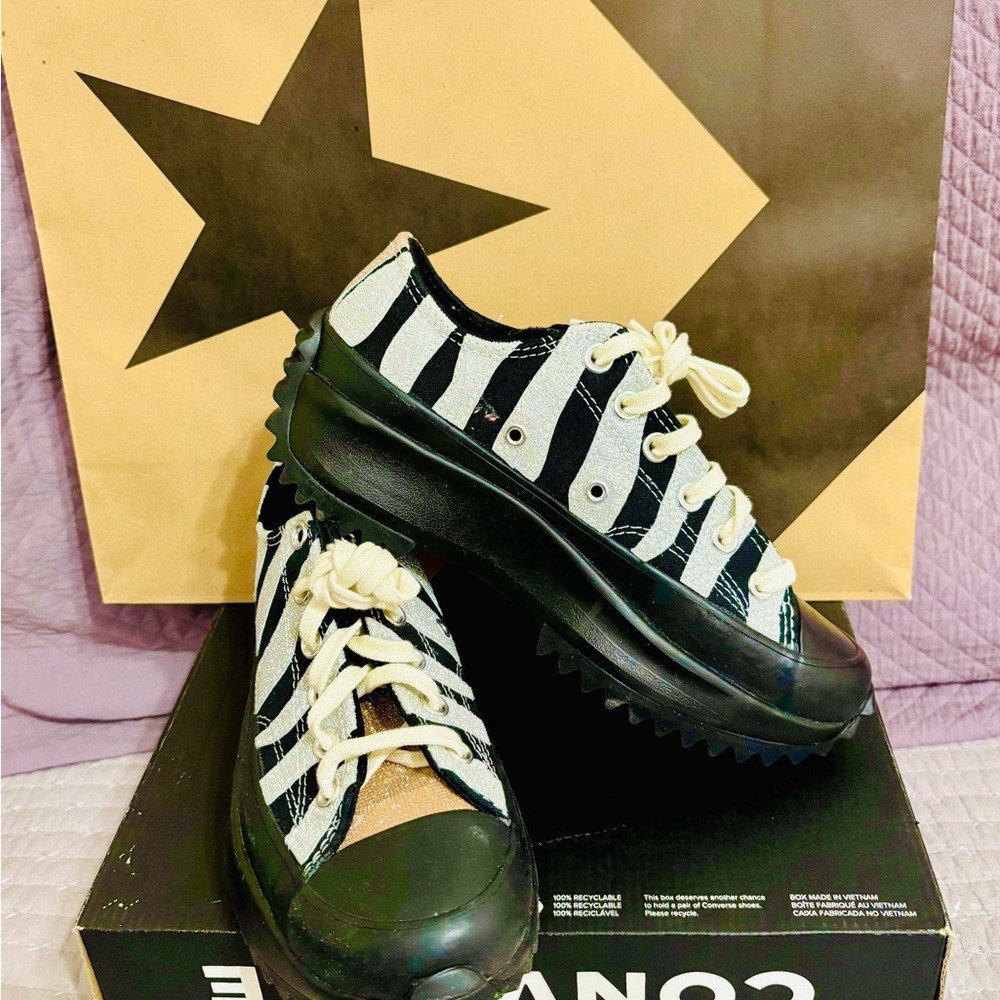 NWOT Sparkle Converse Black and sparkly Silver Striped Athletic Shoes